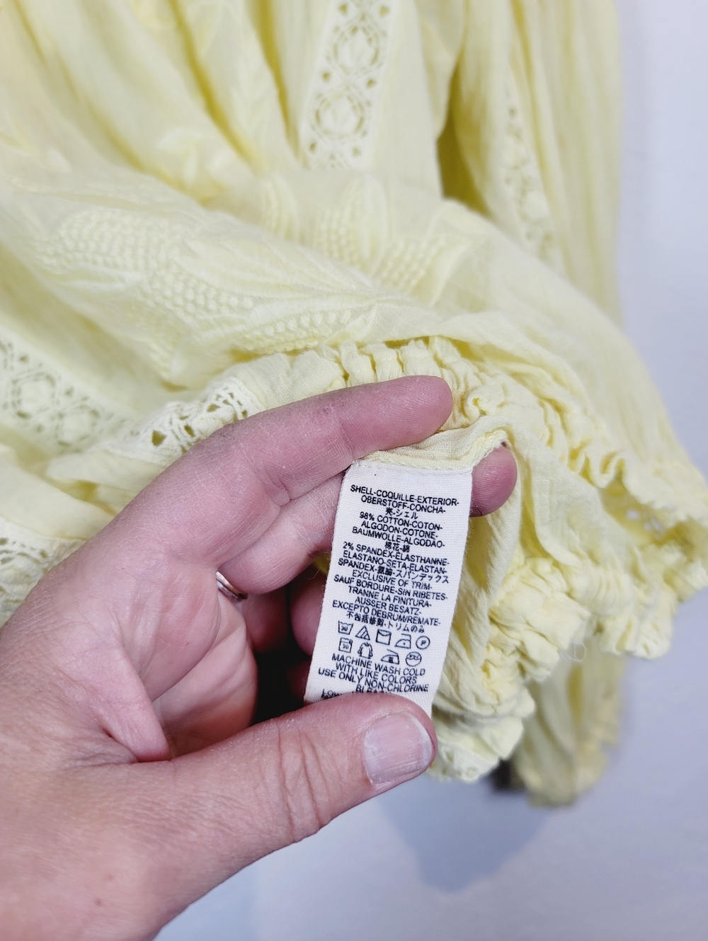 Free People Maria Maria Light Yellow Lace-Trim Peasant Blouse, Size Large - Picture 2 of 4